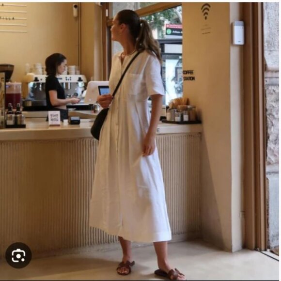 Jenni Kayne Dresses & Skirts - Jenni Kayne Day Linen Midi-Dress Button Front Short Sleeves in White Sz L